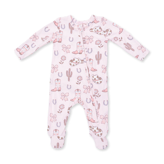 Angel Dear Cowgirl Boots & Bows 2 Way Ruffle Back Zipper Footie
