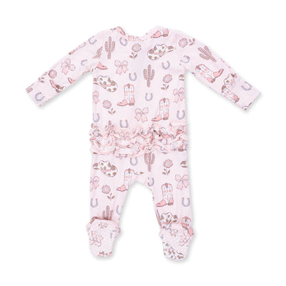 Angel Dear Cowgirl Boots & Bows 2 Way Ruffle Back Zipper Footie