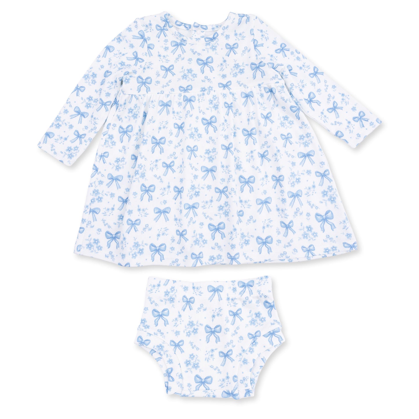 Angel Dear Blue Bows & Flowers Simple Dress & Bloomer Set