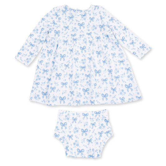 Angel Dear Blue Bows & Flowers Simple Dress & Bloomer Set