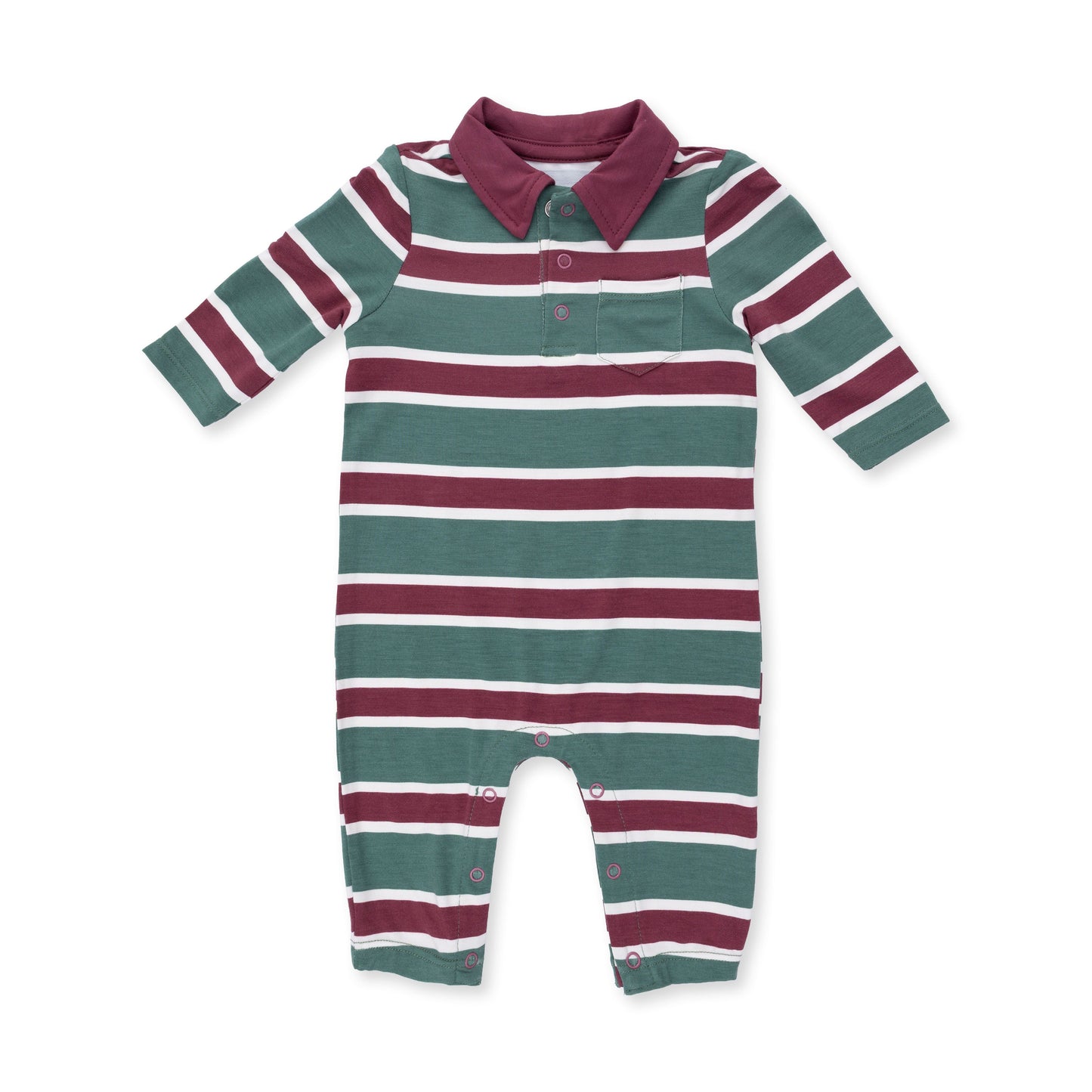 Angel Dear Rugby Stripe Green Polo Romper