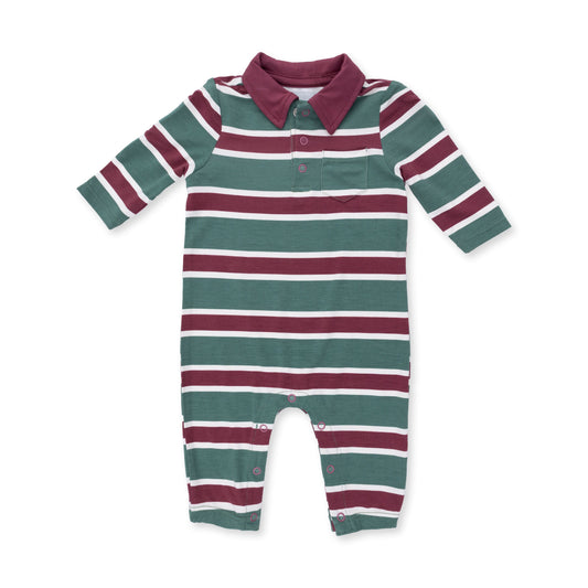 Angel Dear Rugby Stripe Green Polo Romper