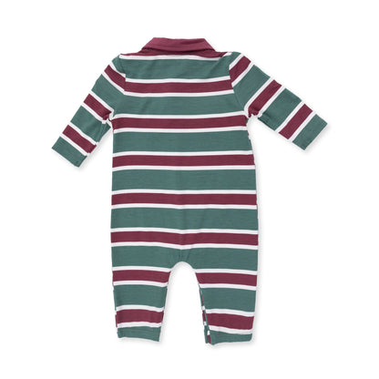 Angel Dear Rugby Stripe Green Polo Romper