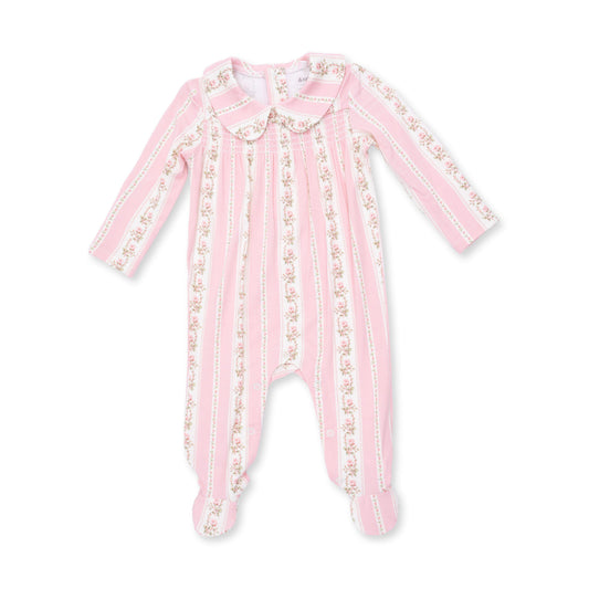 Angel Dear Antoinette Stripe Smocked Peter Pan Snap Footie