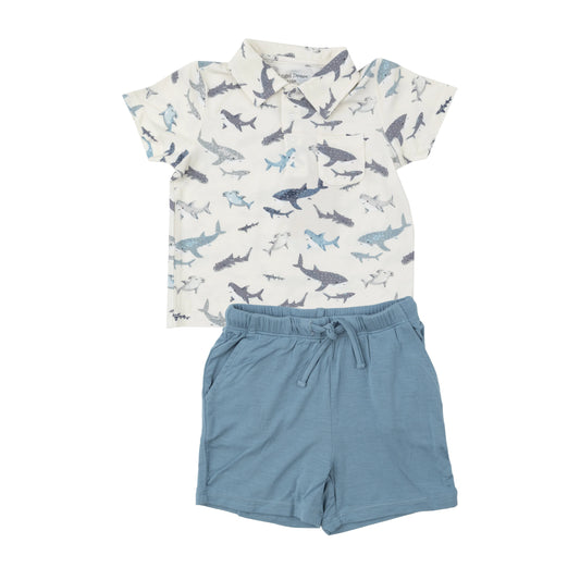 Angel Dear Shark Polo Shirt & Short Set