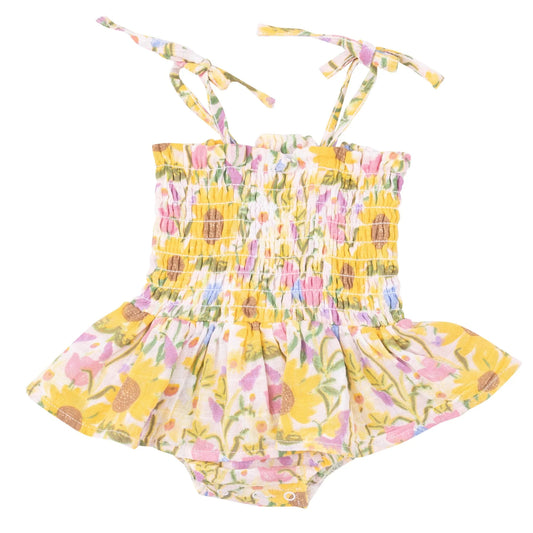 Angel Dear Sunflower Dream Floral Smocked Bubble with Skirt