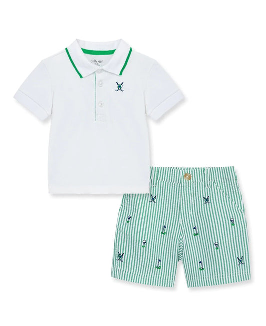 Little Me Golf Green Stripe Short Set