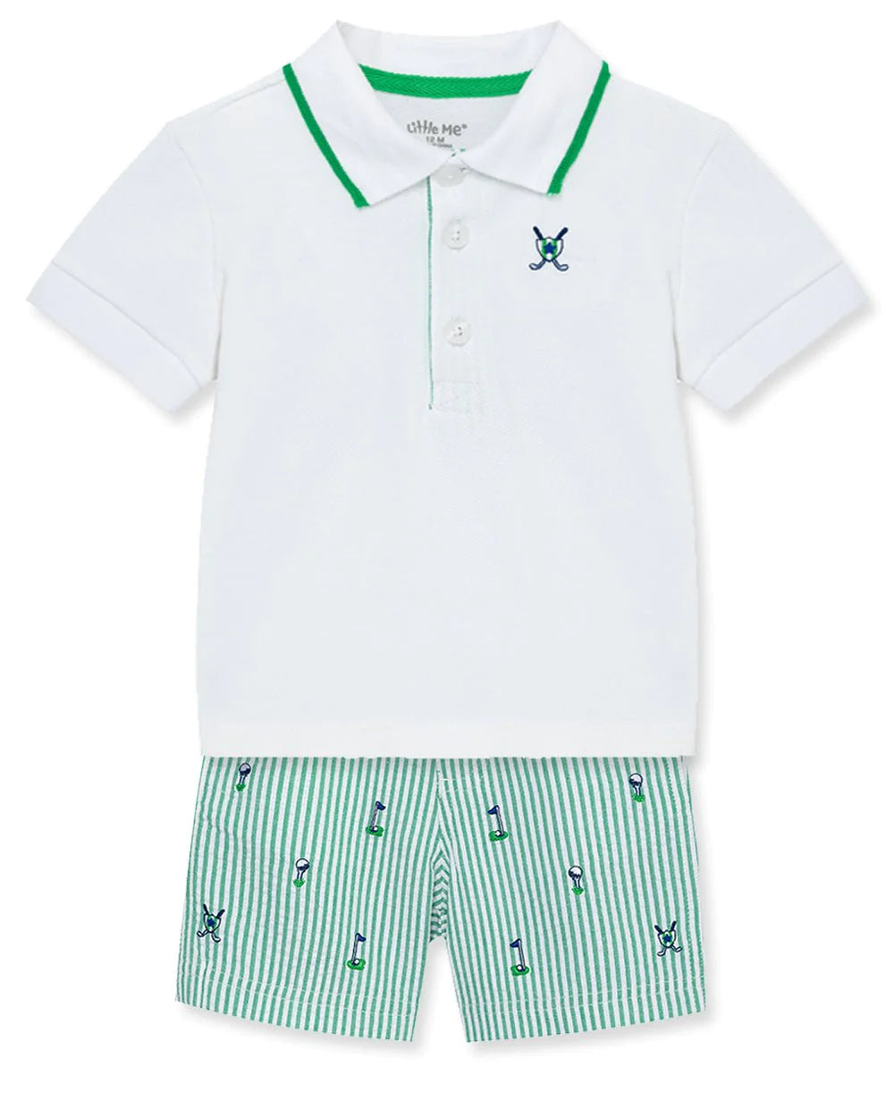 Little Me Golf Green Stripe Short Set