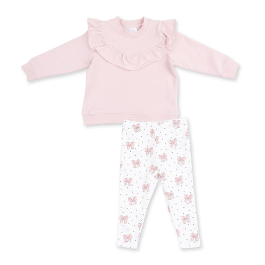 Angel Dear Veiled Pink Bows - V-Ruffle Sweatshirt & Legging Set