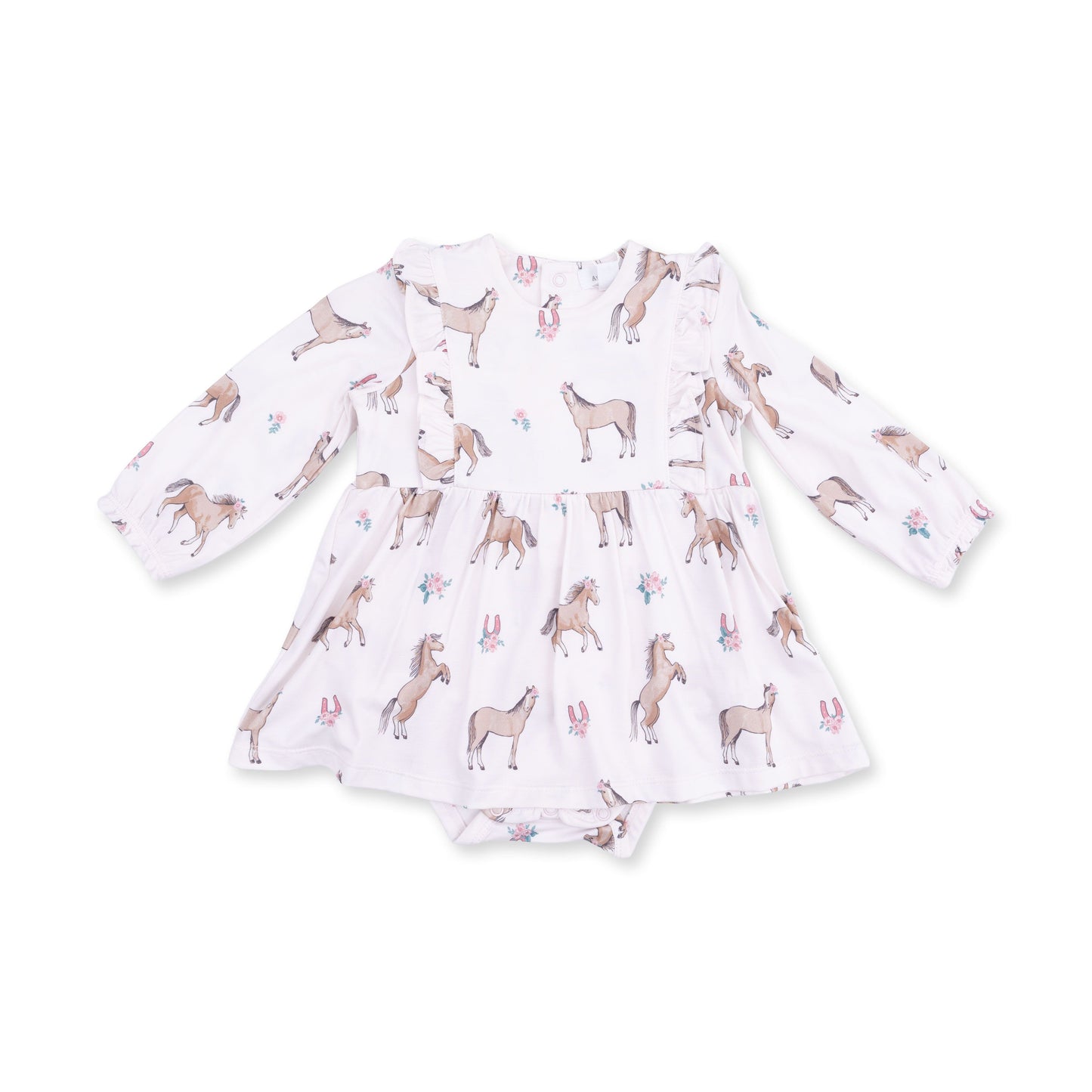 Angel Dear I Love Horses Long Sleeve Ruffle Bodysuit Dress