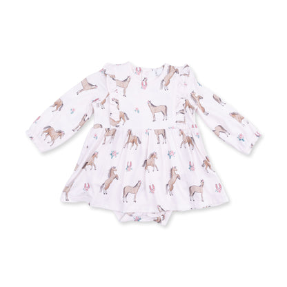 Angel Dear I Love Horses Long Sleeve Ruffle Bodysuit Dress