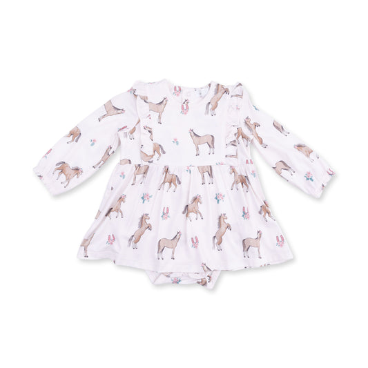 Angel Dear I Love Horses Long Sleeve Ruffle Bodysuit Dress