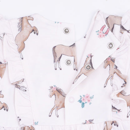 Angel Dear I Love Horses Long Sleeve Ruffle Bodysuit Dress