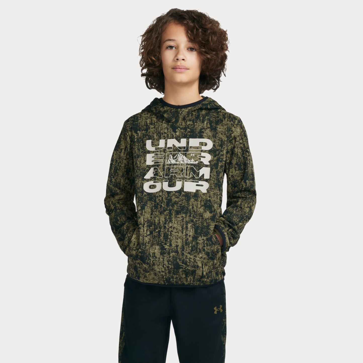 Under Armour Marine OD Green Tree Wash Camo Logo Hoodie