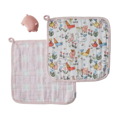 Mudpie Farmhouse Muslin Washcloth & Rubber Toy Set