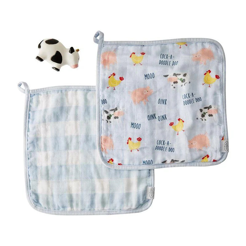 Mudpie Farmhouse Muslin Washcloth & Rubber Toy Set