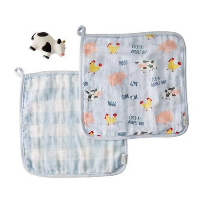 Mudpie Farmhouse Muslin Washcloth & Rubber Toy Set