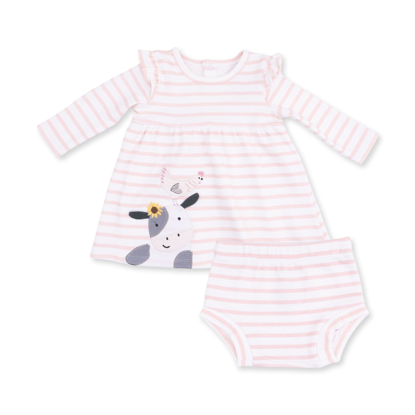 Angel Dear Pink Cows Long Sleeve Dress with Ruffle and Bloomer Set