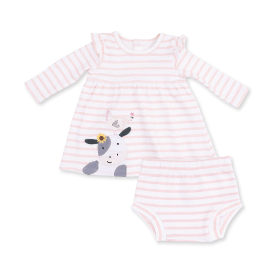 Angel Dear Pink Cows Long Sleeve Dress with Ruffle and Bloomer Set