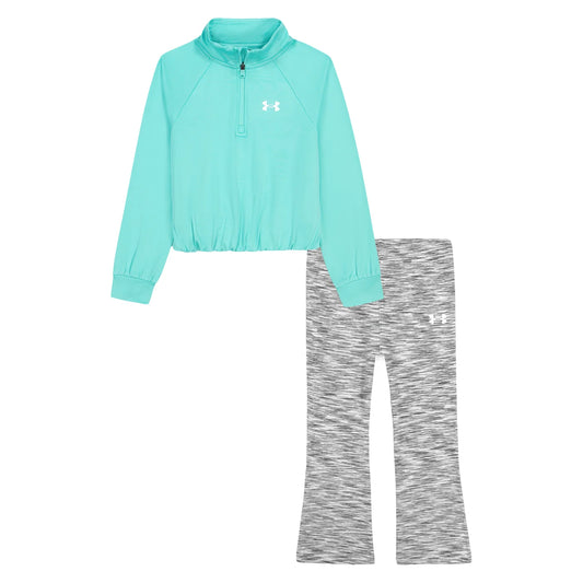 Under Armour Mod Gray Heather Floral Top & Neo Turquoise Lattice Ruffle Hem Pant Set