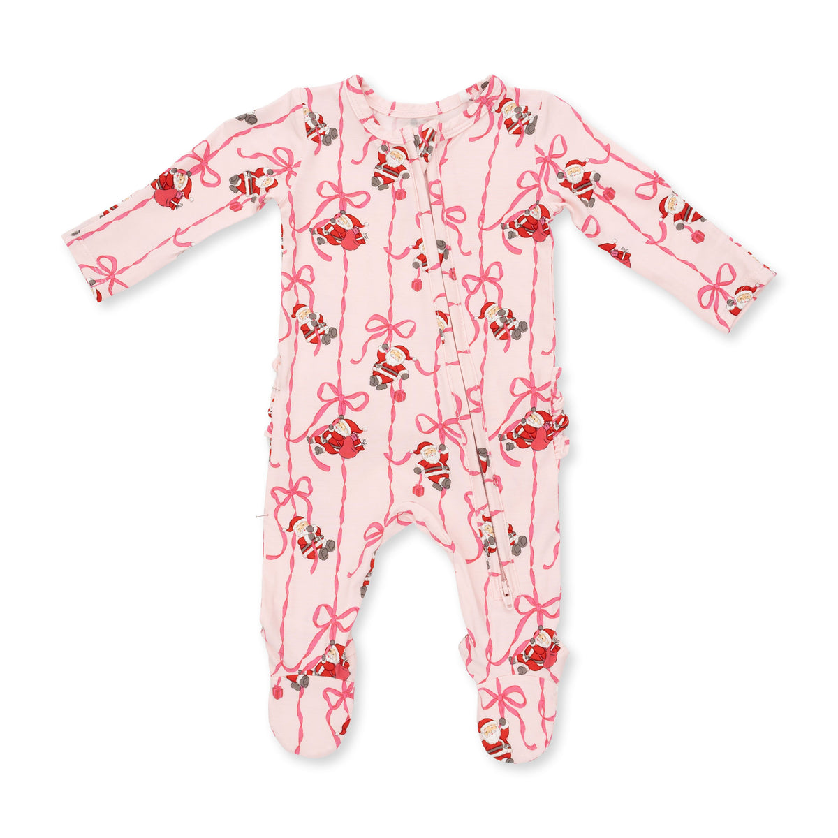 Angel Dear Bows & Santa 2 Way Ruffle Back Zipper Footie