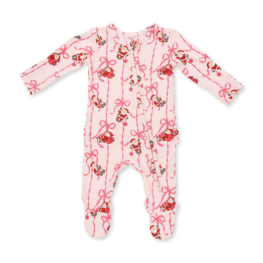Angel Dear Bows & Santa 2 Way Ruffle Back Zipper Footie