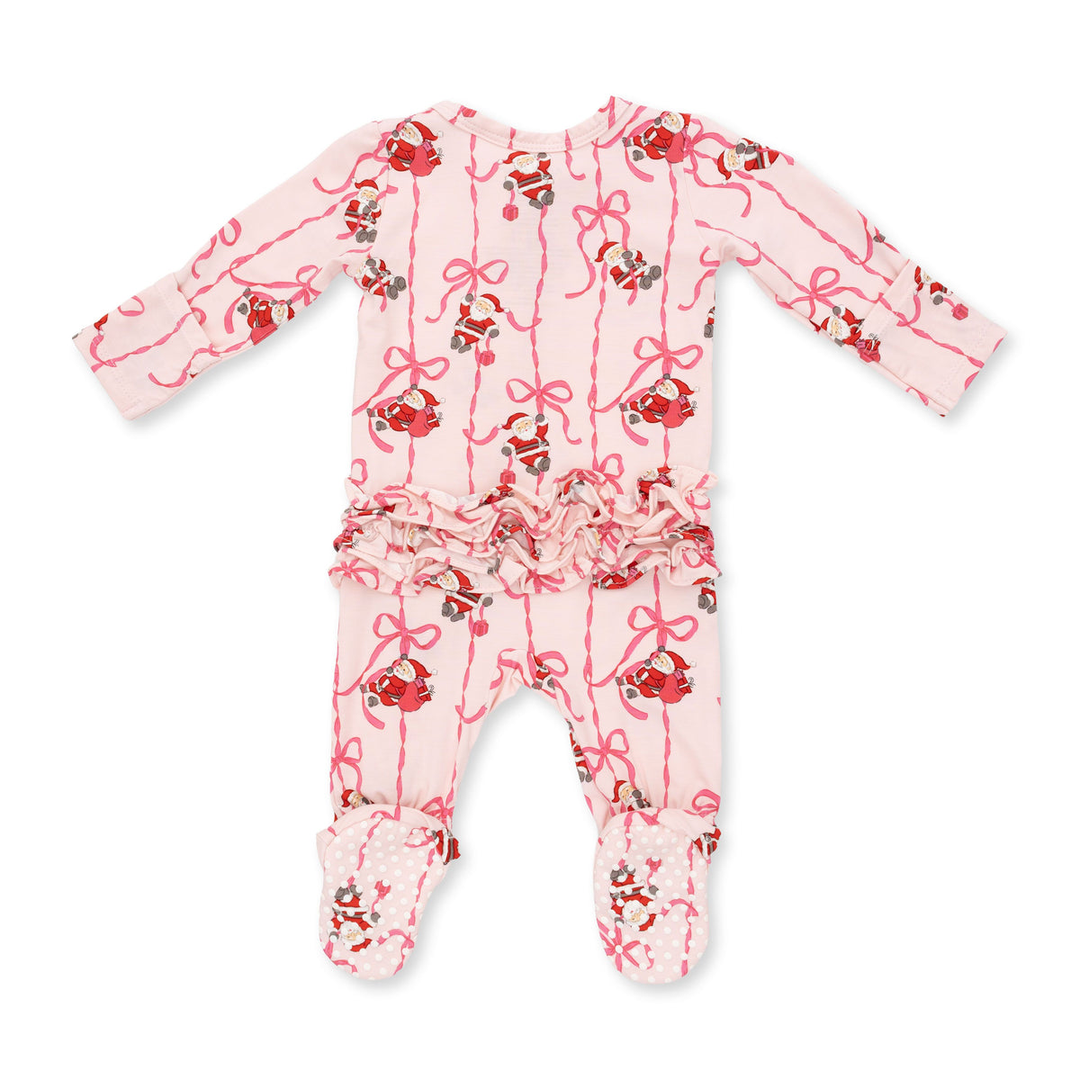Angel Dear Bows & Santa 2 Way Ruffle Back Zipper Footie