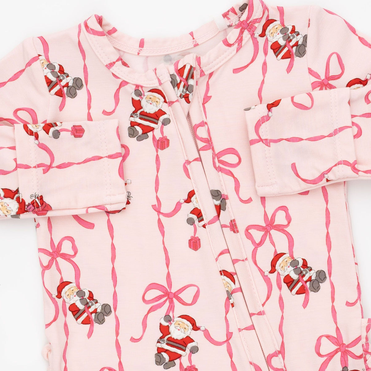 Angel Dear Bows & Santa 2 Way Ruffle Back Zipper Footie