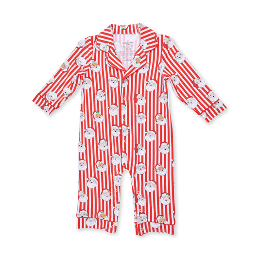 Angel Dear Vintage Santa Stripe Long Sleeve Coat Style Romper