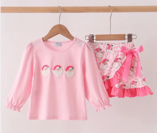 Pink Santa Ruffle Skort Set