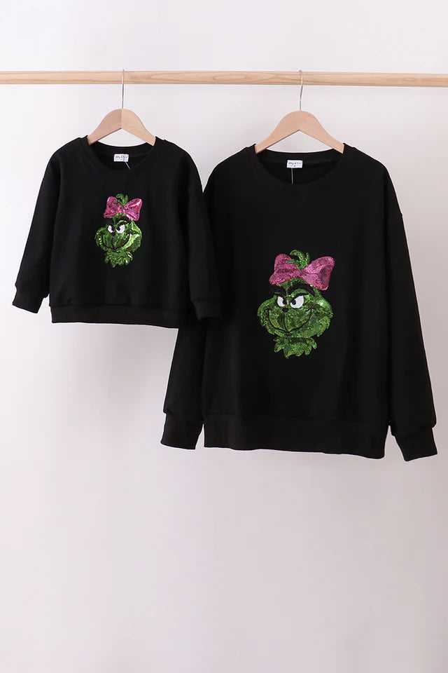 Black Sequin Mean One Mommy & Me Pullover
