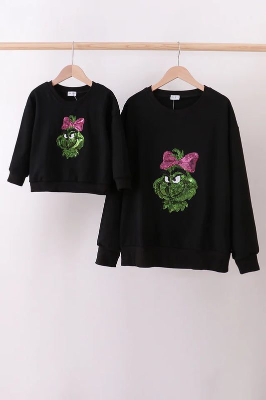 Black Sequin Mean One Mommy & Me Pullover