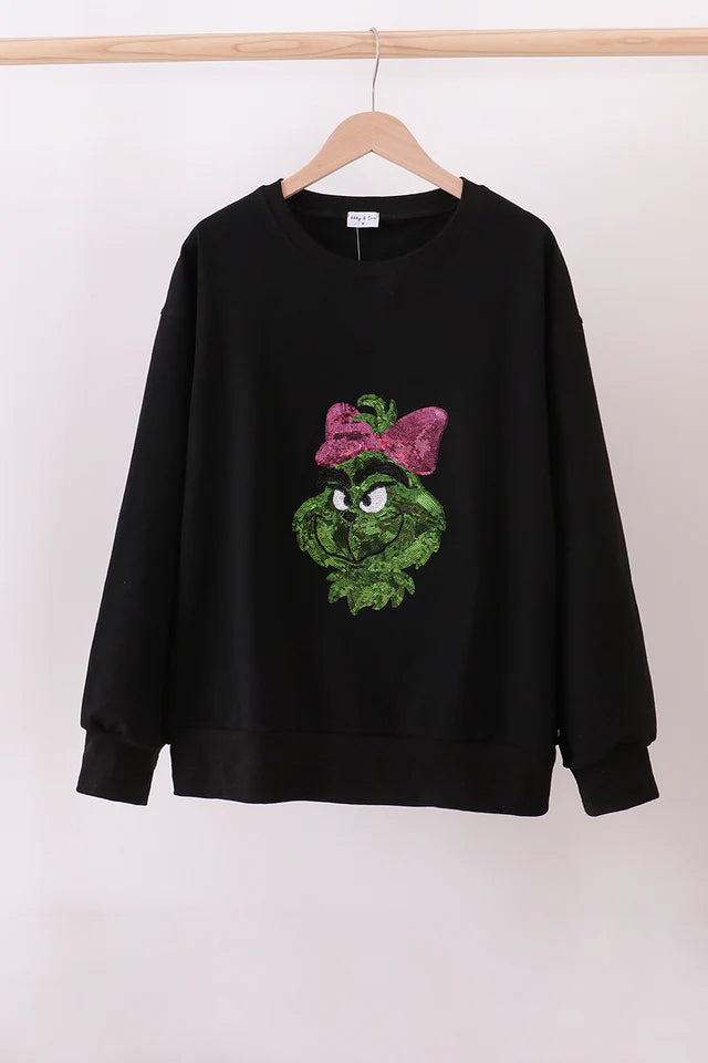 Black Sequin Mean One Mommy & Me Pullover