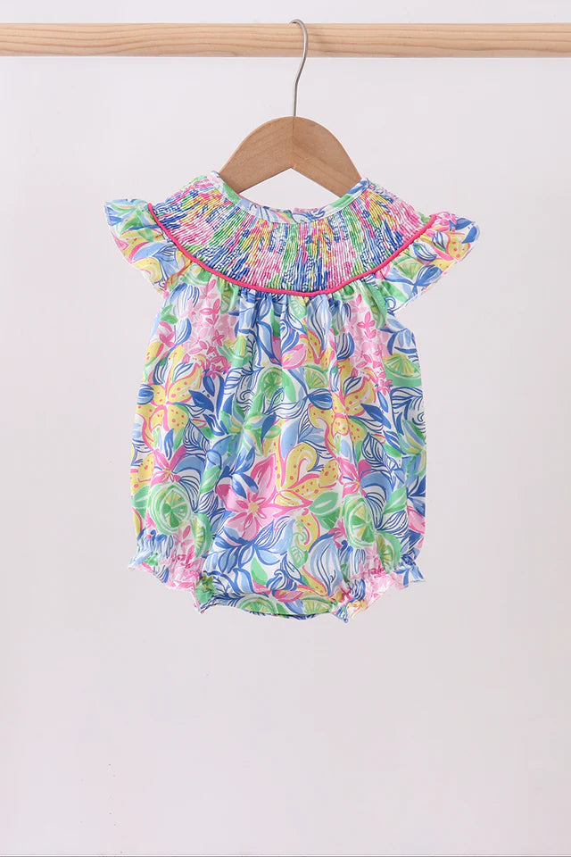 Tropical Floral Smocked Bubble