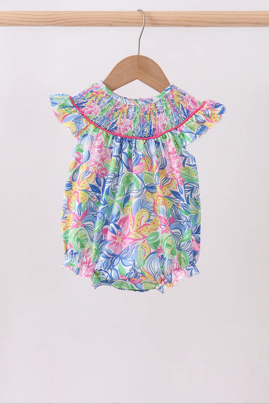 Tropical Floral Smocked Bubble