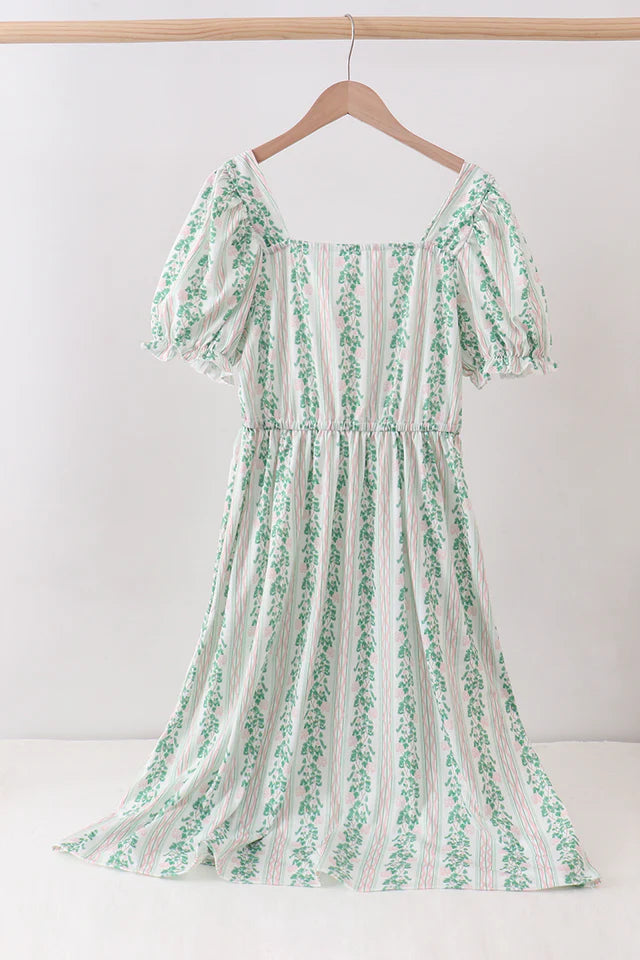 Mommy & Me Green Stripe Floral Dress