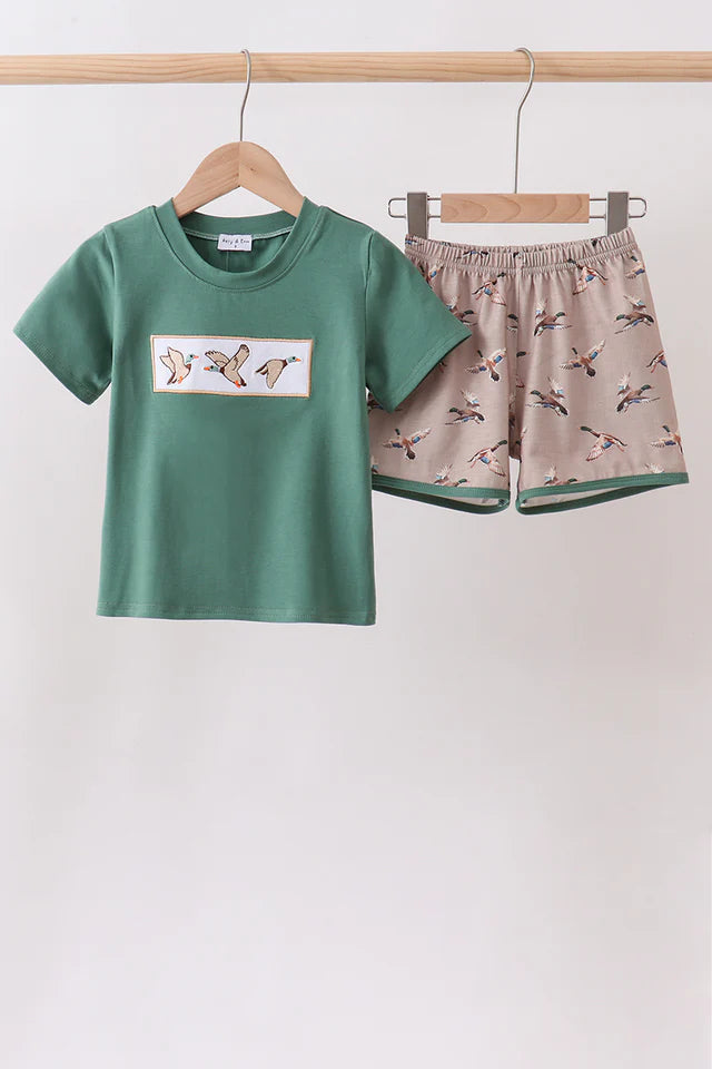 Green Mallard Duck Embroidered Set
