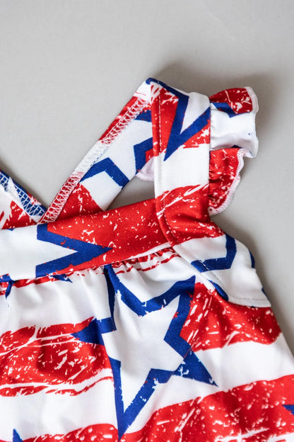 M&R Stars & Stripes Ruffle Cross Back Romper