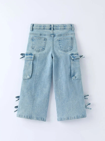 Wide Leg Denim Pants with Pockets
