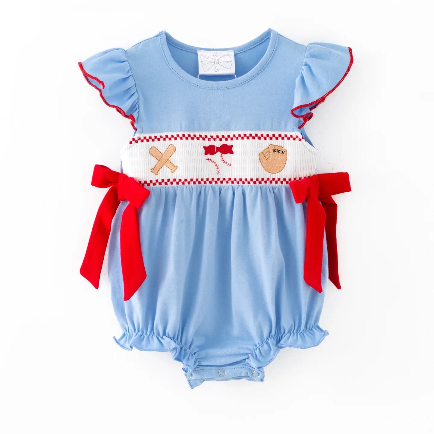 Baseball Embroidered Smocked Bubble