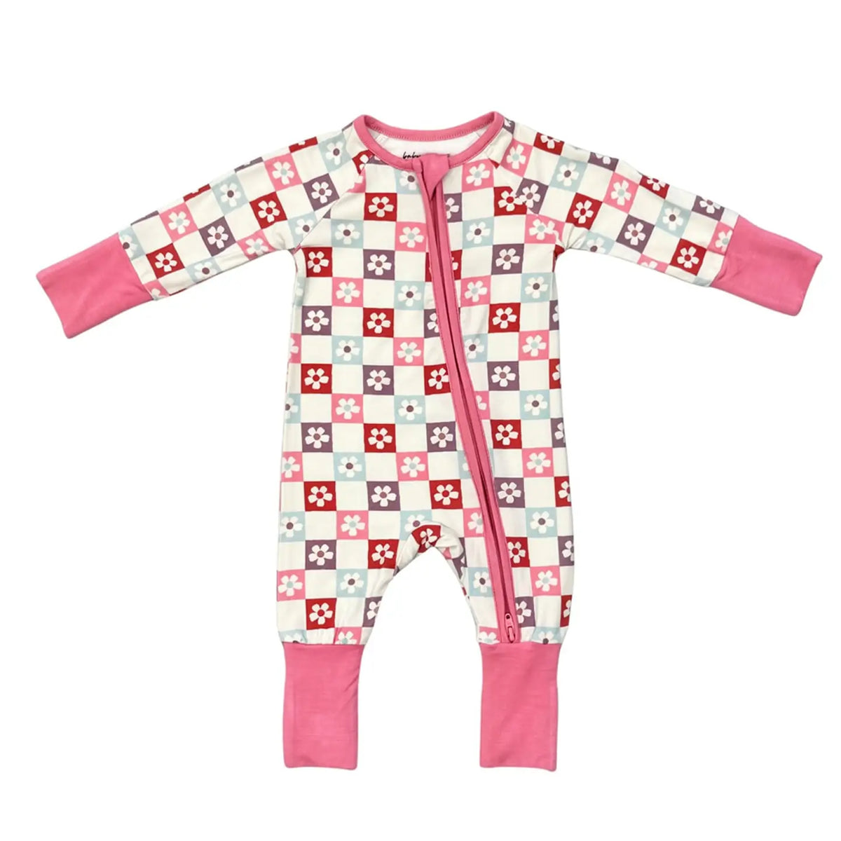 Baby Sprouts Wavy Daisy Checkered Zip Romper