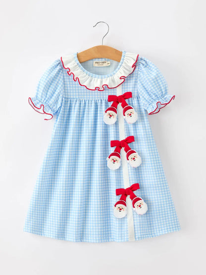 Santa Bow Plaid Girls Dress