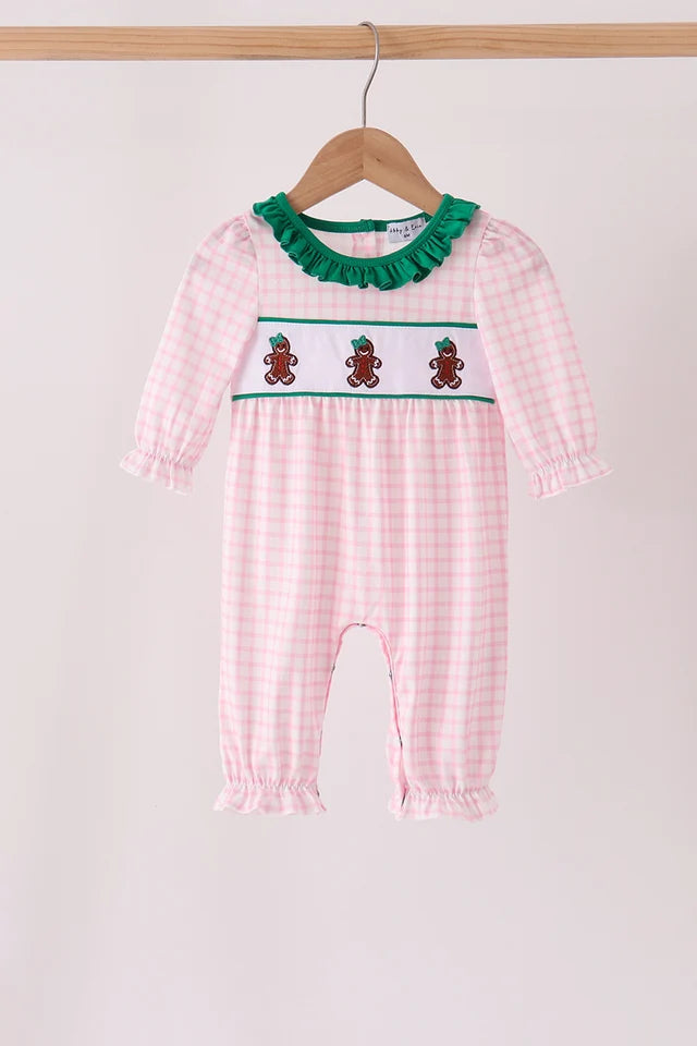 Pink Embroidered Gingerbread Romper
