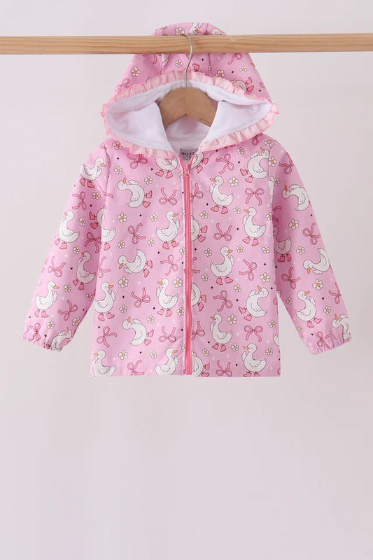 Pink Goose + Ruffle Bow Raincoat