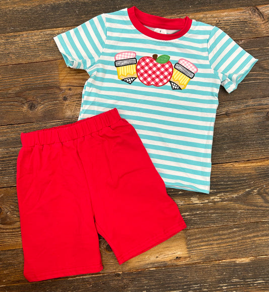 Striped Pencils + Apple Short Set