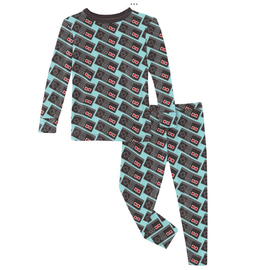Kickee Pants Summer Sky Retro Game Controller Long Sleeve PJ Set