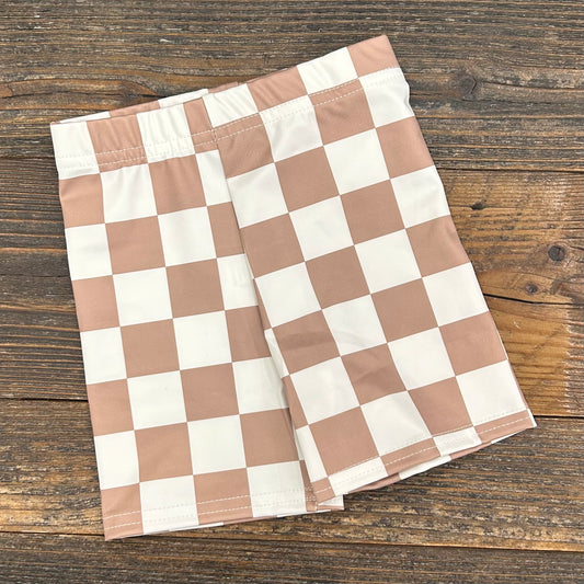 Neutral Checker Biker Shorts