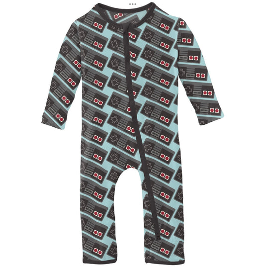 Kickee Pants Summer Sky Retro Game Controller Coverall with 2 Way Zipper