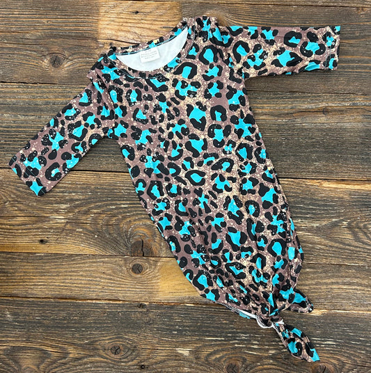 Teal Leopard Tie Gown