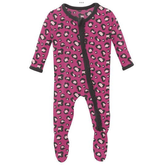Kickee Pants Calypso Cheetah Print Muffin Ruffle Footie with 2 Way Zipper